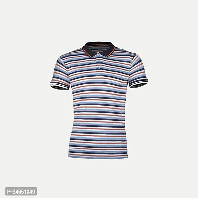 Stylish Grey Striped Cotton Polos For Men-thumb0