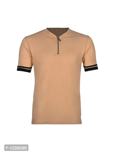 Rad prix Men Solid Tees Henley Neck- Beige Colour-thumb0