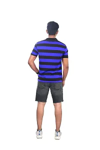 Rad prix Men Blue and Black Thick Stripes Regular fit Polo T-Shirt-thumb3