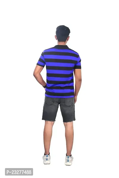 Rad prix Men Blue and Black Thick Stripes Regular fit Polo T-Shirt-thumb4