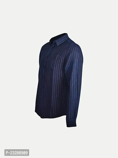 Rad prix Men Blue Striped Full Sleeves Shirt-thumb2