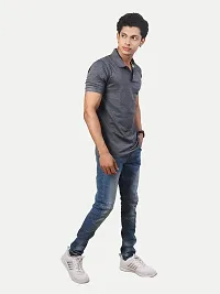 Men Basic Grey Polyester Polo Collared T-Shirt-thumb1