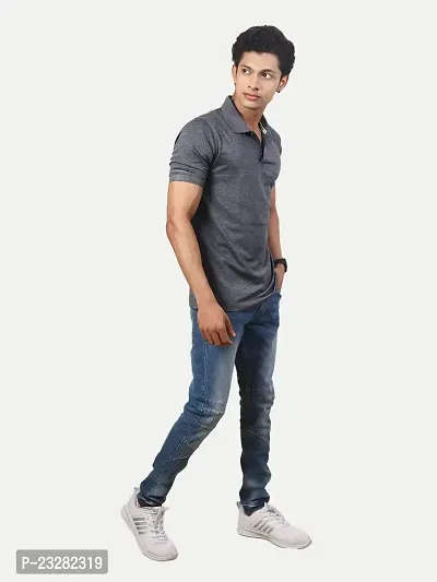 Men Basic Grey Polyester Polo Collared T-Shirt-thumb2