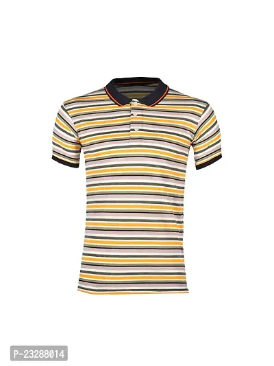 Rad prix Men Yellow Multi Color Stripe Cotton Contrast Polo T-Shirt-thumb0