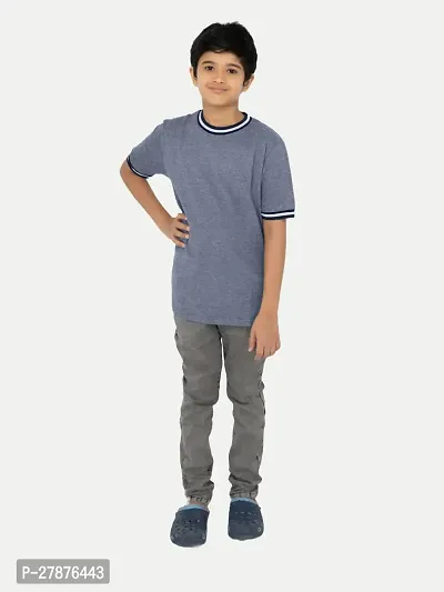 Boys Charcoal Contrast Round neck Melange T-shirt-thumb0