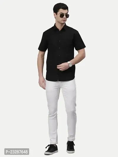 Rad prix Men Solid Black Smart Casual Cotton Shirt-thumb4