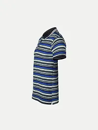 Mens Royal Blue Fashion Striped Cotton Polo T-Shirt-thumb1