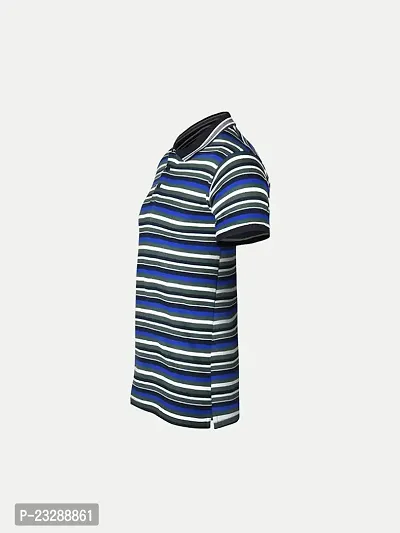 Mens Royal Blue Fashion Striped Cotton Polo T-Shirt-thumb2