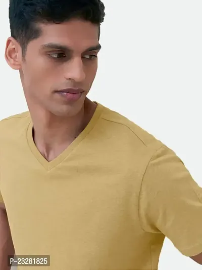 Rad prix Men Beige Cotton V-Neck T-Shirt-thumb3