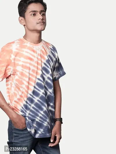 Rad prix Men Tie and Dye Printed Cotton T-Shirt Orange-thumb3