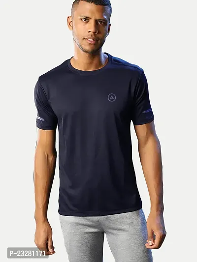 Rad prix Men Navy Polyester Active Crew Neck T-Shirt-thumb4