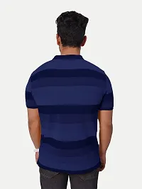 Rad prix Men Navy Blue and Black Thick Stripes Cotton T-Shirt-thumb3