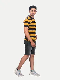 Men Mango and Black Thick Stripes Regular fit T-Shirt-thumb1