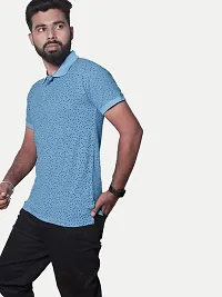 Rad prix Men Light Blue Ditsy Printed Polo T-Shirt-thumb2