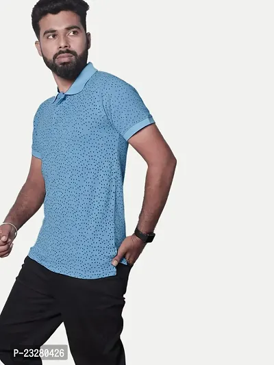 Rad prix Men Light Blue Ditsy Printed Polo T-Shirt-thumb3