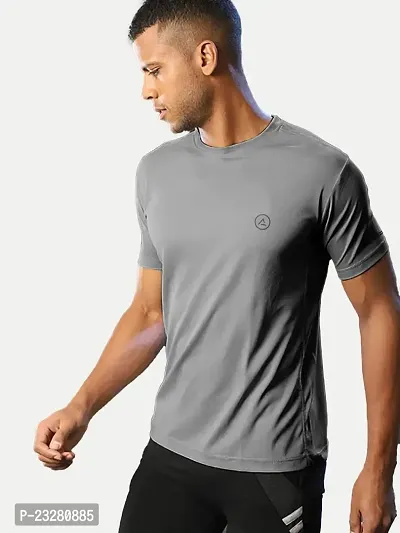 Rad prix Men Grey Polyester Active Crew Neck T-Shirt-thumb2