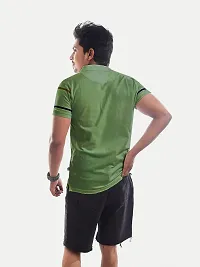 Rad prix Men Green Contrast Tipping Slim Fit Polo T-Shirt-thumb3