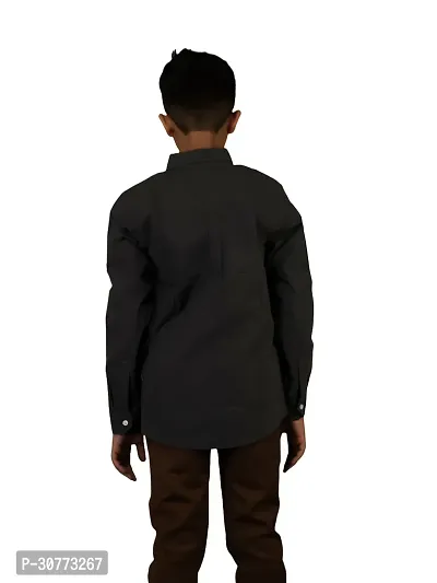 Boys Solid Dark Grey Cotton Shirts-thumb2