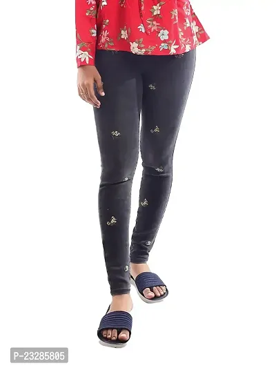 Rad prix Teen Girls Dark Blue Floral Embroidery Denim Pant-thumb0