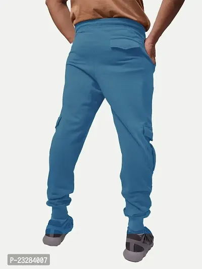 Rad prix Men Cool Blue Cotton Textured Cargo Joggers-thumb4