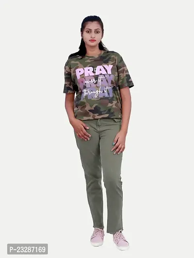 Rad prix Women Camo Printed Tees -Green Colour-thumb0