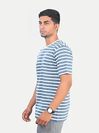 Rad prix Mens Blue Striped Crew Neck T-Shirt-thumb2