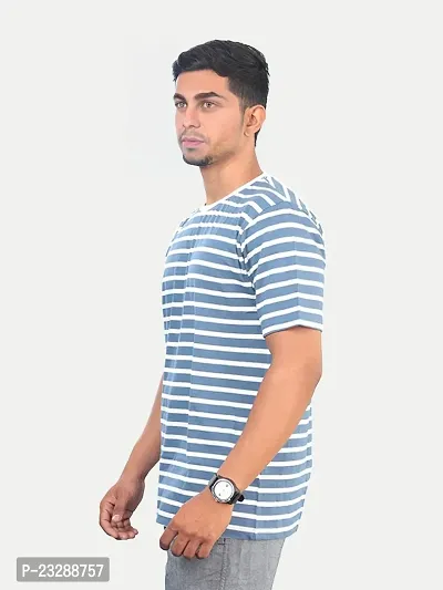 Rad prix Mens Blue Striped Crew Neck T-Shirt-thumb3