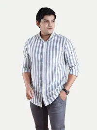 Rad Prix Men All-Over Grey Striped Regular Cotton Shirt-thumb2