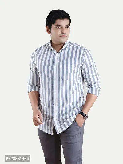 Rad Prix Men All-Over Grey Striped Regular Cotton Shirt-thumb3