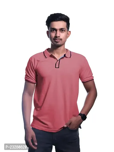 Rad prix Men Pink Cotton Contrast Tipping Polo T-Shirt