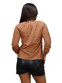 Womens Garment dye knit  Brown Cotton Polo  tops-thumb1