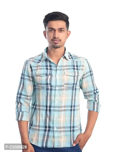 Rad prix Men Light Blue Checkered Casual Cotton Shirt