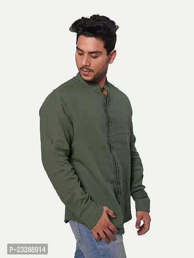 Rad prix Men's Formal Plain Regular Fit Linen Full Sleeves Shirt (Size-S, Olive)-thumb3