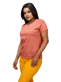 Womens Garment dye knit  Rust Cotton Henley T-shirts-thumb2