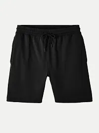 Mens Black Solid Knitted Casual Shorts-thumb4