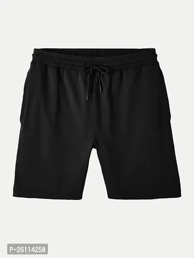 Mens Black Solid Knitted Casual Shorts-thumb5