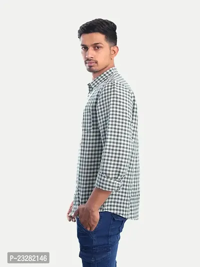 Rad prix Men White Gingham Checkered Cotton Casual Shirt-thumb2