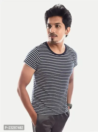 Rad prix Men Black and White Stripe Round-Neck T-Shirt-thumb2