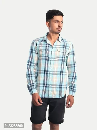 Rad prix Men Light Blue Checkered Casual Cotton Shirt-thumb3