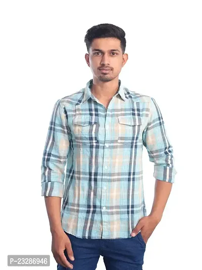 Rad prix Men Blue Checkered Casual Cotton- Shirt-thumb0