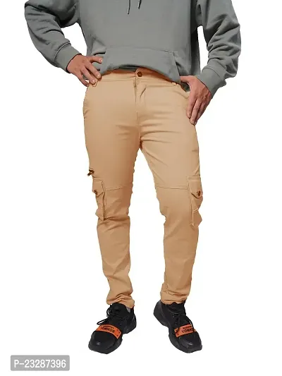 Rad prix Men Beige Elasticated Cotton Cargo Joggers