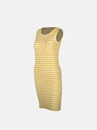 Women Yellow Stripe Knitted rib Sleeveless Dress-thumb1