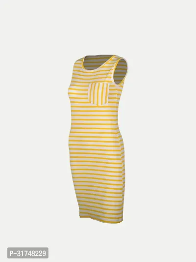 Women Yellow Stripe Knitted rib Sleeveless Dress-thumb2