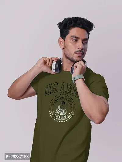 Rad prix Men Casual US Theme Printed Tees - Dark Green-thumb2