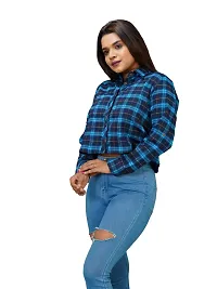 Women Blue Checked Cotton Shirts-thumb2