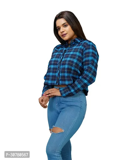 Women Blue Checked Cotton Shirts-thumb3