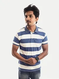 Rad prix Men Blue Contrast Stripe Slim Fit Polo T-Shirt-thumb3