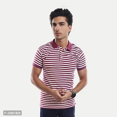 Stylish Multicoloured Striped Cotton Polos For Men