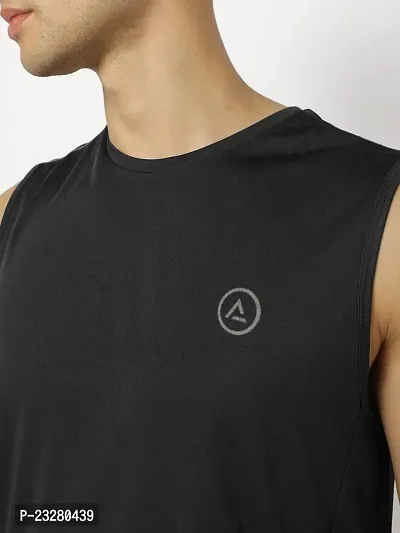 Rad prix Men Black Textured Sleeveless Sports T-Shirt-thumb4