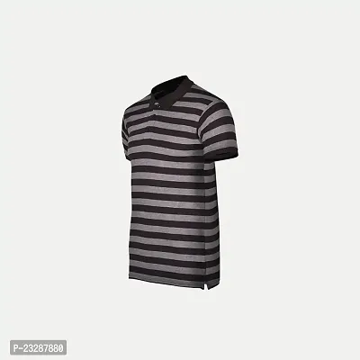 Mens Dark Navy Fashion Striped Cotton Polo T-Shirt-thumb2